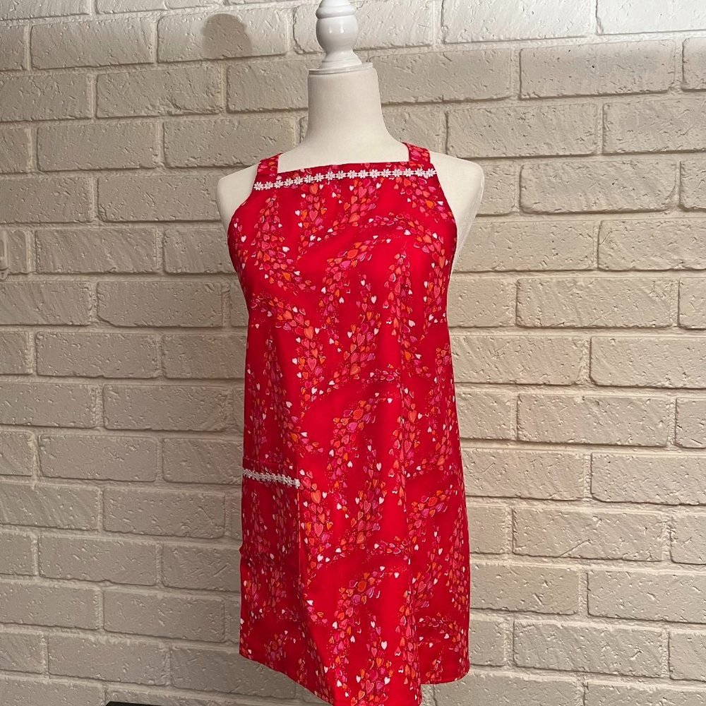 Heart-patterned Cotton Apron with pocket